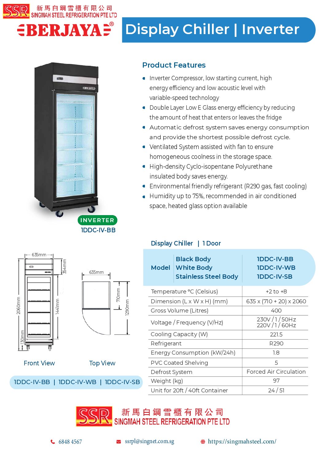 Berjaya 1 Display Chiller Inverter 1DDC-