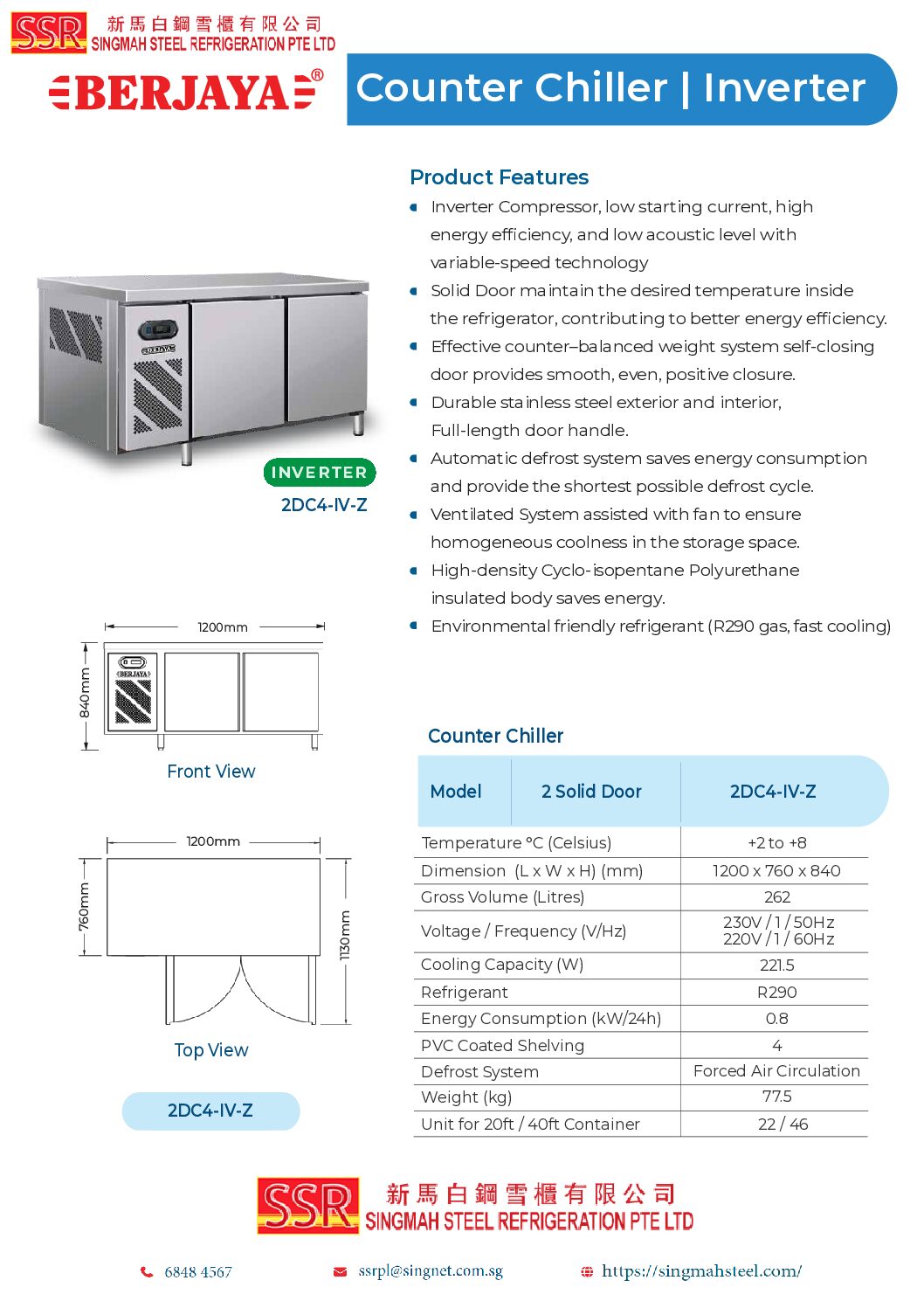 Berjaya 2 Door Counter Chiller Inverter