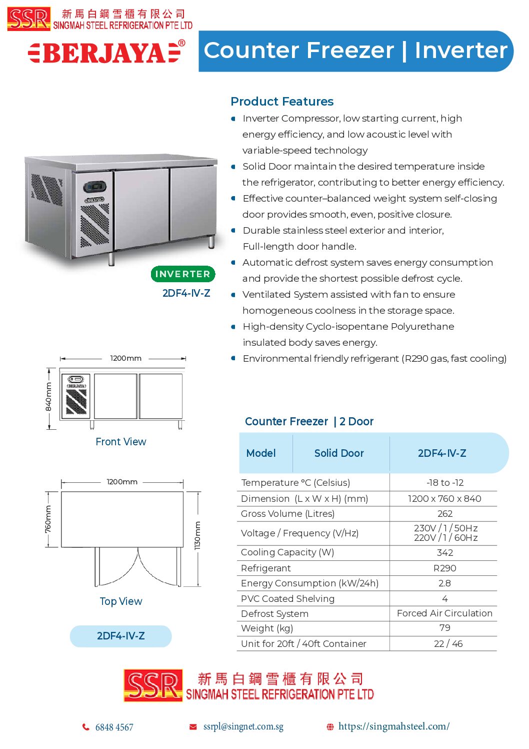 Berjaya 2 Door Counter Freezer Inverter