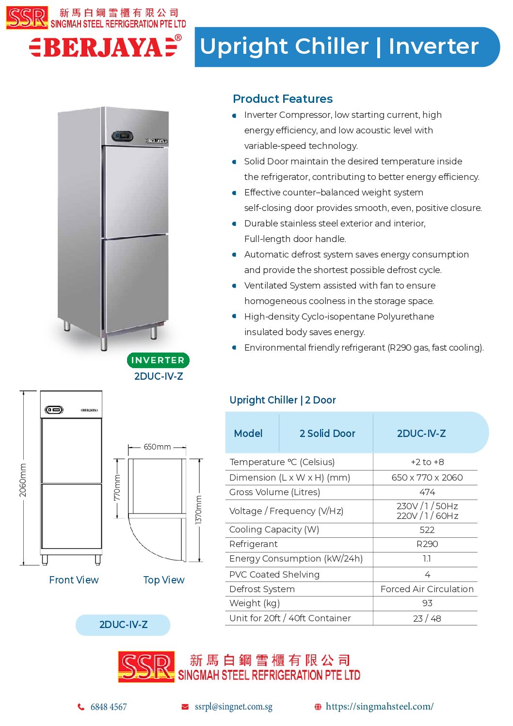 Berjaya 2 Door Upright Chiller Inverte 2D