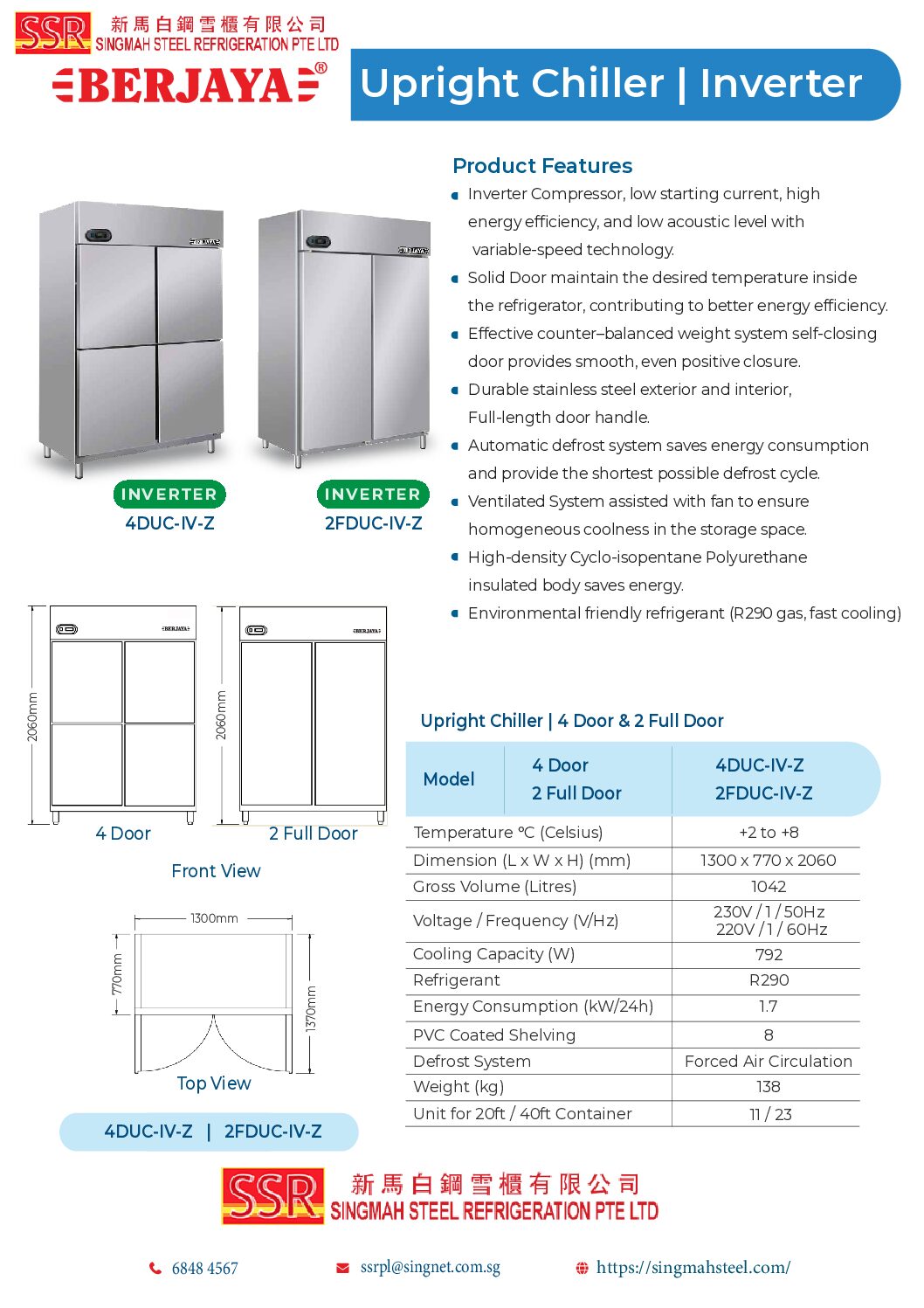 Berjaya 4 Door Upright Chiller Inverter 4