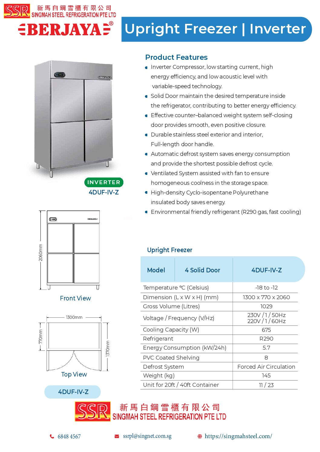 Berjaya 4 Door Upright Freezer Inverte