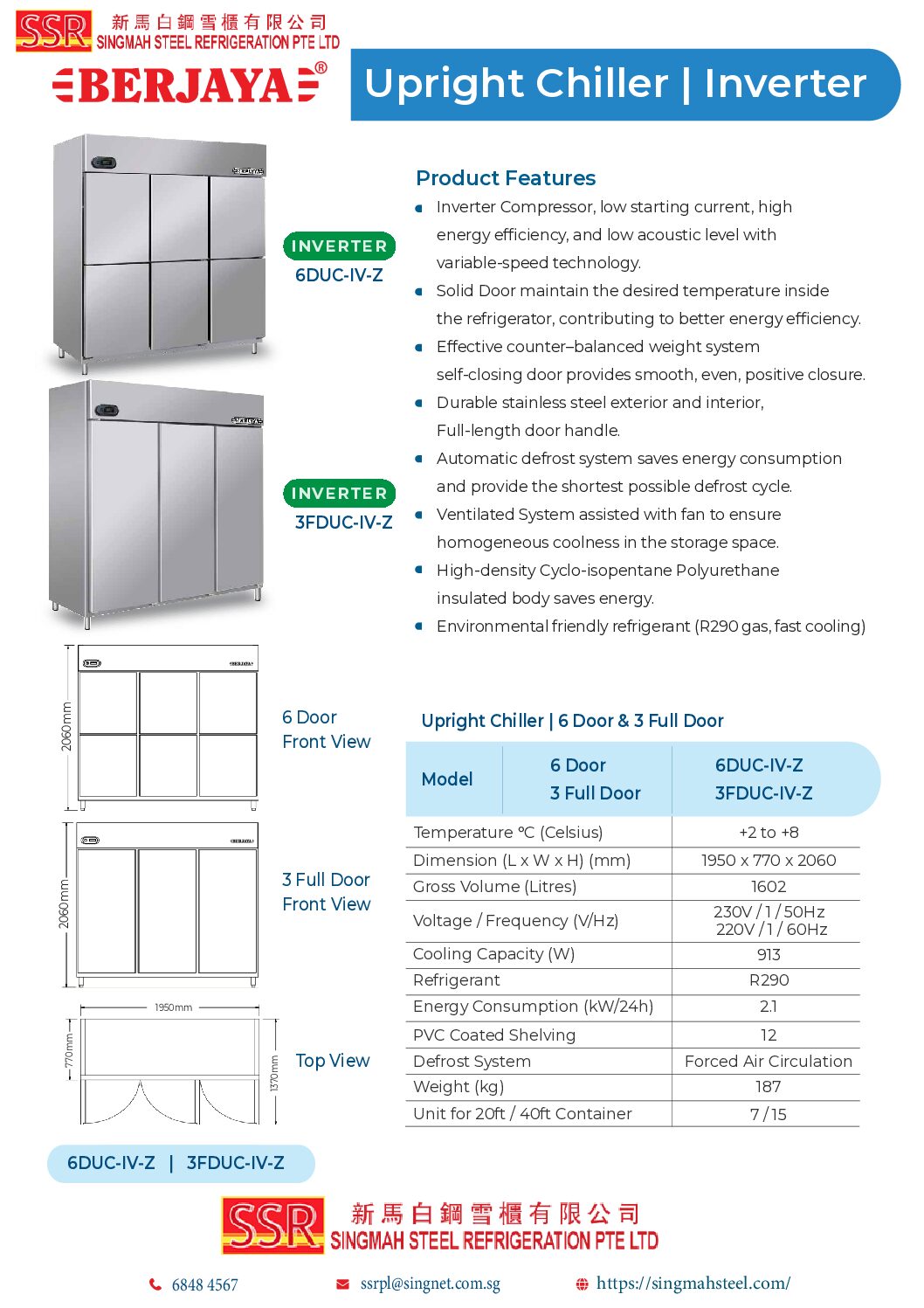 Berjaya 6 Door Upright Chiller Inverte 6