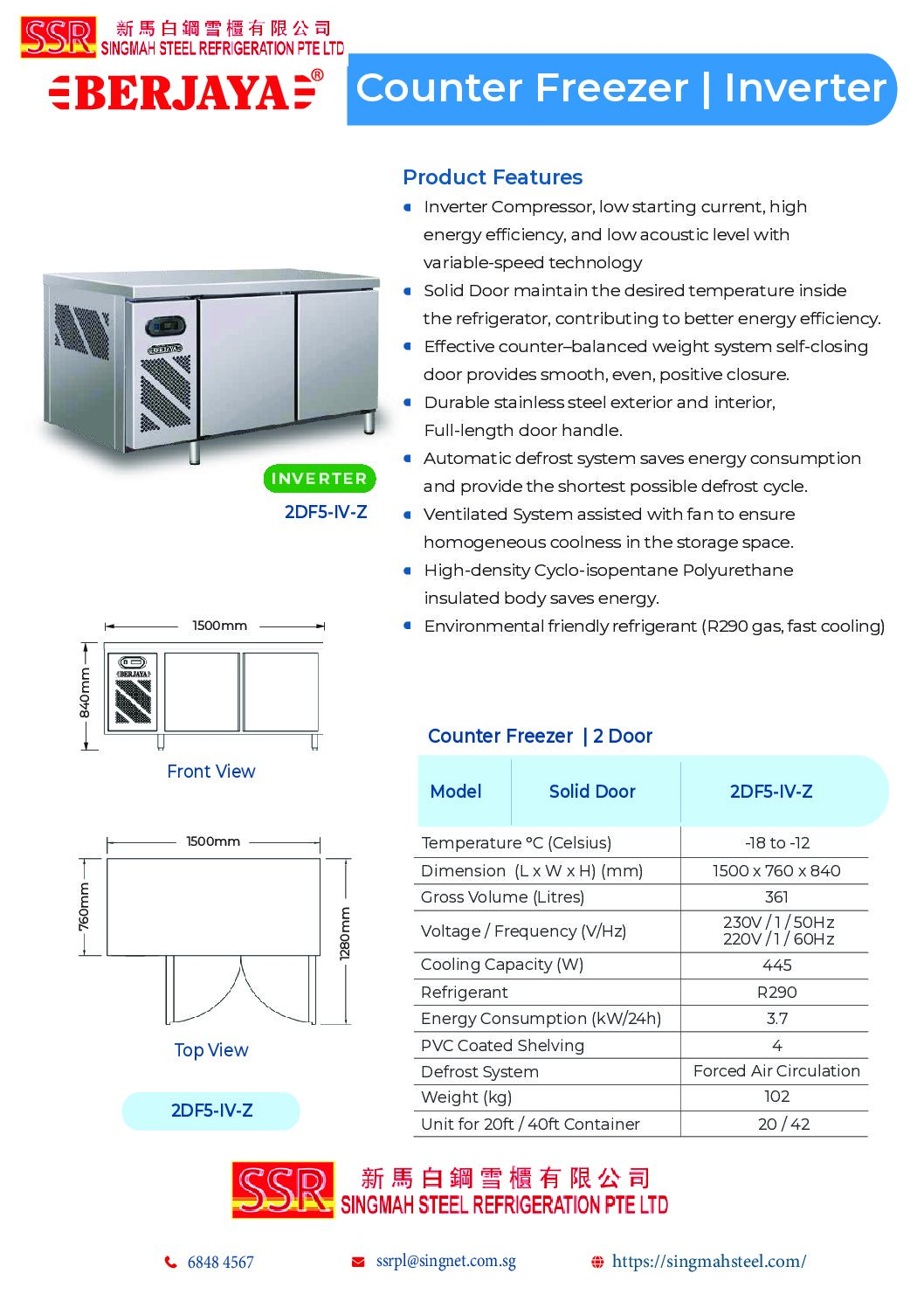 Berjaya Counter Freezer 2 Door Inverter 2DF5-IV-Z