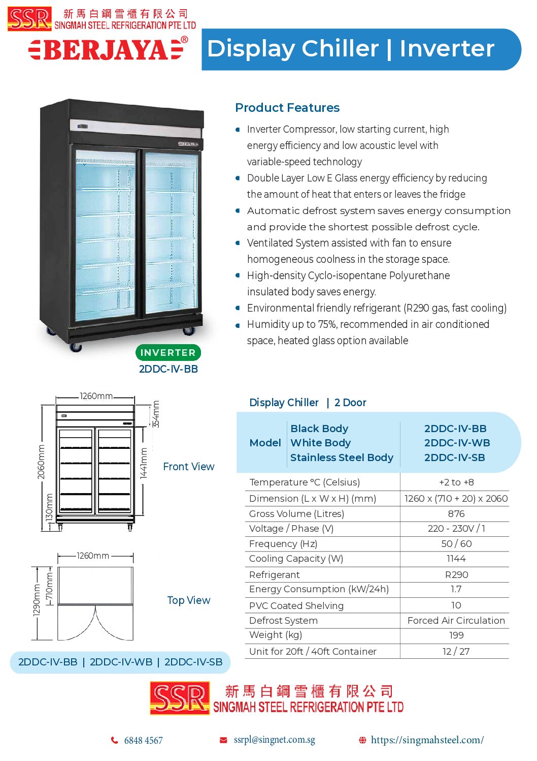 Berjaya Display Chiller 2 Door Inverter 2DDC-IV-BB